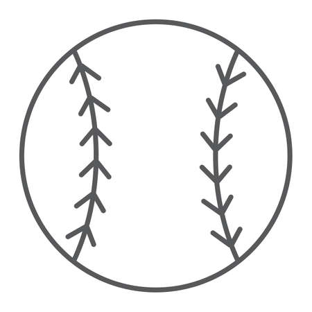 Baseball ball thin line icon, game and sport, ball sign, vector graphics, a linear pattern on a white background, eps 10.のイラスト素材
