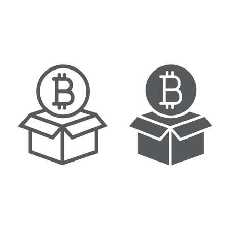 Block reward line and glyph icon, bitcoin and money, box and coin sign, vector graphics, a linear pattern on a white background, eps 10.のイラスト素材