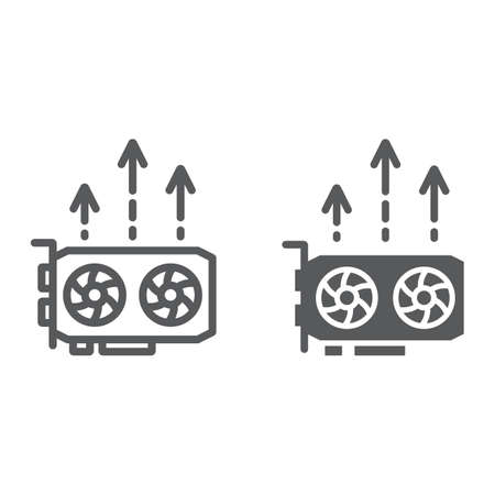 Gpu mining line and glyph icon, money and finance, video card sign, vector graphics, a linear pattern on a white background, eps 10.のイラスト素材