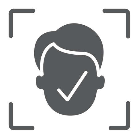 Face ID glyph icon, face recognition and face identification, face scanning sign, vector graphics, a solid pattern on a white background, eps 10.のイラスト素材
