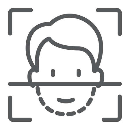 Face ID line icon, face recognition and face identification, face scanning sign, vector graphics, a linear pattern on a white background, eps 10.のイラスト素材