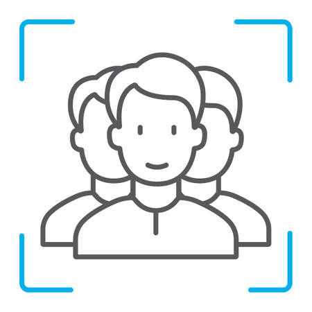 Multi face id thin line icon, face recognition and face identification, face scanning sign, vector graphics, a linear pattern on a white background, eps 10.のイラスト素材