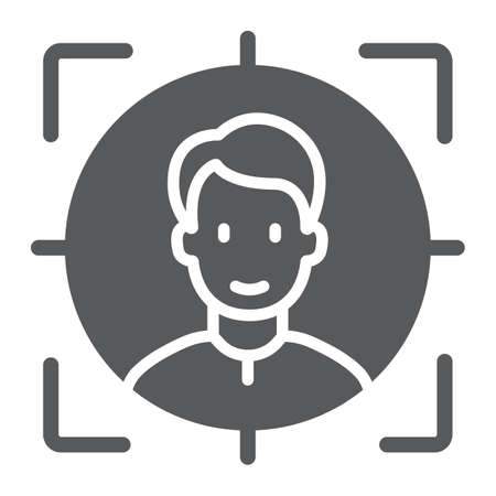 Face ID glyph icon, face recognition and face identification, face scanning sign, vector graphics, a solid pattern on a white background, eps 10.のイラスト素材