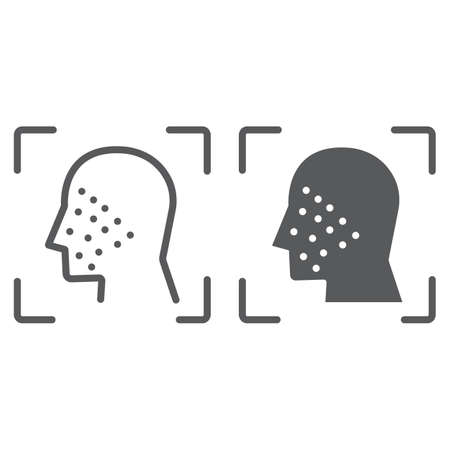 Face ID line and glyph icon, face recognition and face identification, face scanning sign, vector graphics, a linear pattern on a white background, eps 10.の写真素材
