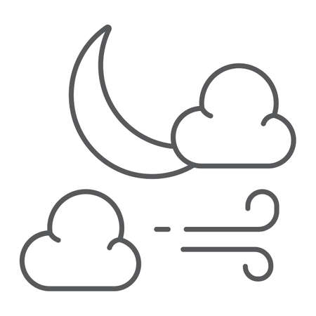 Moon thin line icon, sleep and dreams, night sign, vector graphics, a linear pattern on a white background, eps 10.のイラスト素材