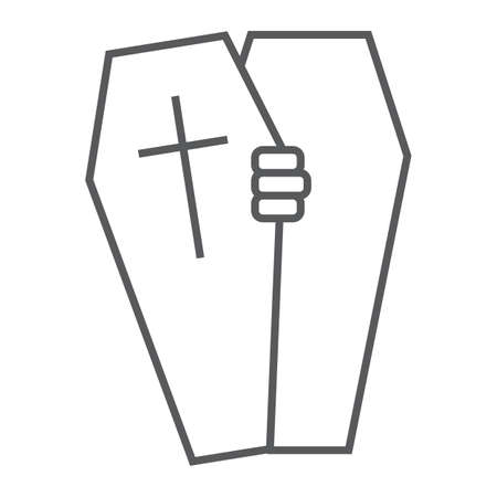 Halloween coffin thin line icon, death and funeral, grave sign, vector graphics, a linear pattern on a white background, eps 10.のイラスト素材