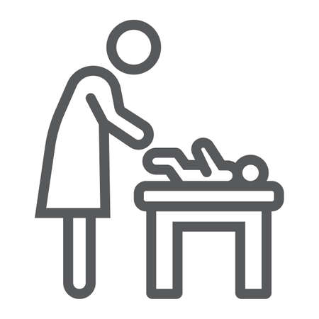 Mother swaddle baby thin line icon, parent and kid, change sign, vector graphics, a linear pattern on a white background, eps 10.のイラスト素材