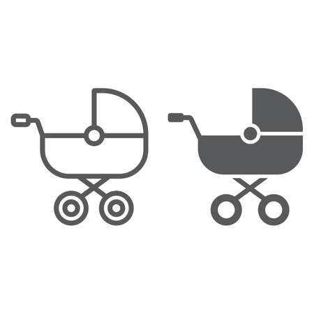 Baby carriage line and glyph icon, child and toy, animal sign, vector graphics, a linear pattern on...