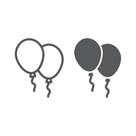 Balloons line and glyph icon, air and helium, toy sign, vector graphics, a linear pattern on a white background, eps 10.のイラスト素材