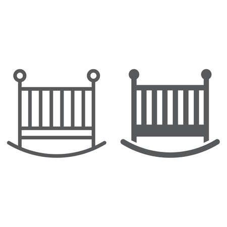 Baby crib line and glyph icon, child and bed, cot sign, vector graphics, a linear pattern on a white background, eps 10.のイラスト素材