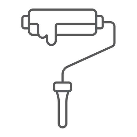 Paint roller thin line icon, tool and roll, painter sign, vector graphics, a linear pattern on a white background.の写真素材
