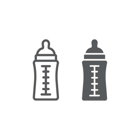 Baby bottle line and glyph icon, feed and milk, container sign, vector graphics, a linear pattern on a white background.の写真素材