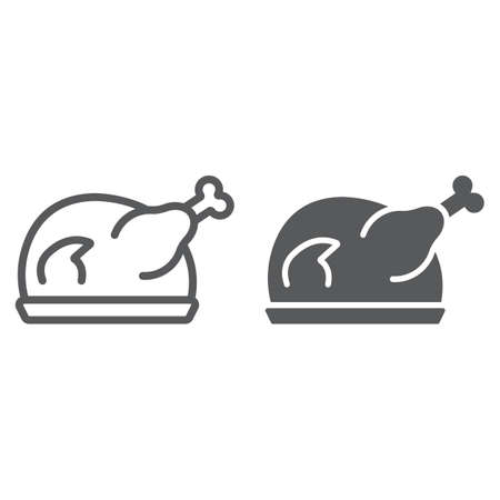 Roast turkey line and glyph icon, meat and food, chicken sign, vector graphics, a linear pattern on a white background, eps 10.の写真素材