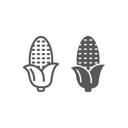 Corn line and glyph icon, corncob and vegetable, plant sign, vector graphics, a linear pattern on a white background, eps 10.の写真素材