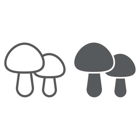 Mushroom line and glyph icon, food and vegetarian, champignon sign, vector graphics, a linear pattern on a white background, eps 10.のイラスト素材