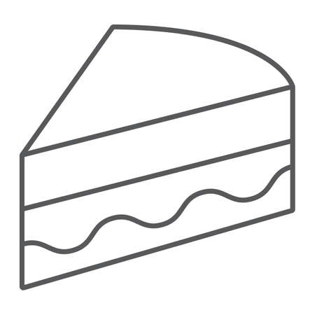 Piece of cake thin line icon, sweet and food, pie sign, vector graphics, a linear pattern on a white background.のイラスト素材