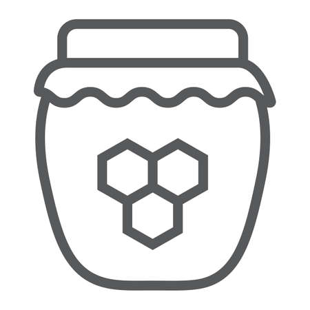 Honey line icon, food and sweet, honey jar sign, vector graphics, a linear pattern on a white background.のイラスト素材