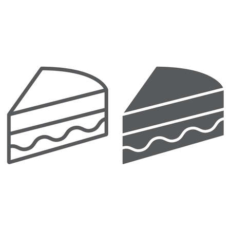 Piece of cake line and glyph icon, sweet and food, pie sign, vector graphics, a linear pattern on a white background.のイラスト素材