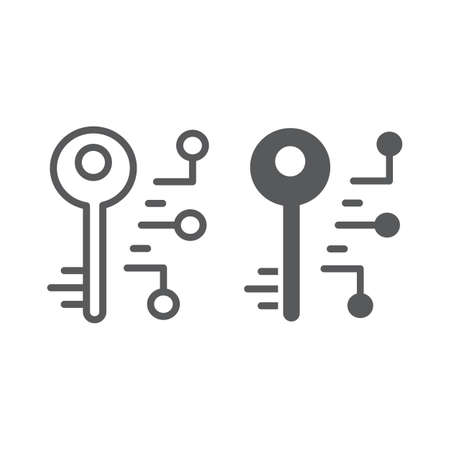 Digital key line and glyph icon, security and safety, key sign, vector graphics, a linear pattern on a white background, eps 10.のイラスト素材