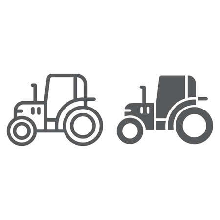Tractor line and glyph icon, farm and agriculture, vehicle sign, vector graphics, a linear pattern on a white background, eps 10.のイラスト素材