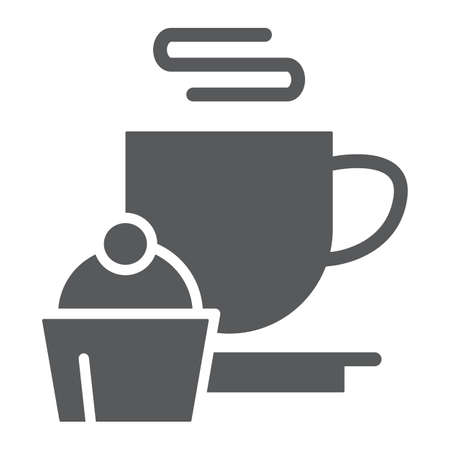 Restaurant glyph icon, food and drink, cup and cake sign, vector graphics, a solid pattern on a white background, eps 10.のイラスト素材
