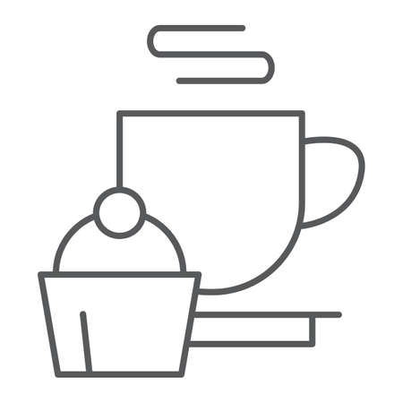 Restaurant thin line icon, food and drink, cup and cake sign, vector graphics, a linear pattern on a white background, eps 10.のイラスト素材