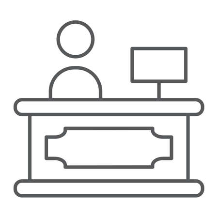 Reception thin line icon, hotel and call, reception desk sign, vector graphics, a linear pattern on a white background, eps 10.のイラスト素材