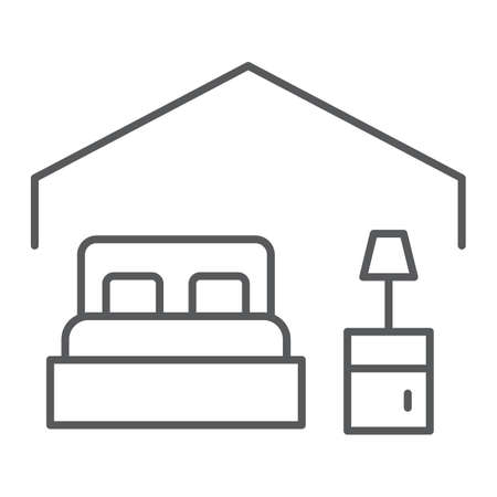 Bedroom thin line icon, hotel and sleep, bed sign, vector graphics, a linear pattern on a white background, eps 10.のイラスト素材