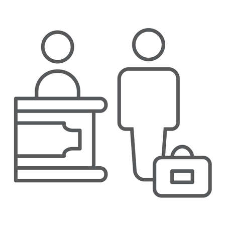 Check-in thin line icon, hotel and service, reception sign, vector graphics, a linear pattern on a white background, eps 10.のイラスト素材