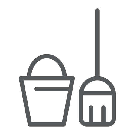 Cleaning service line icon, clean and wash, bucket and mop sign, vector graphics, a linear pattern on a white background, eps 10.のイラスト素材