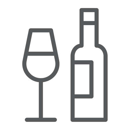 Bar line icon, alcohol and drink, bottle and glass sign, vector graphics, a linear pattern on a white background, eps 10.のイラスト素材