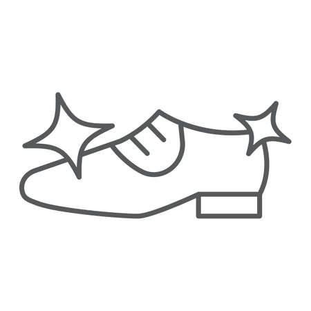 Shoe cleaning thin line icon, clean and shoes, shining footwear sign, vector graphics, a linear pattern on a white background.のイラスト素材