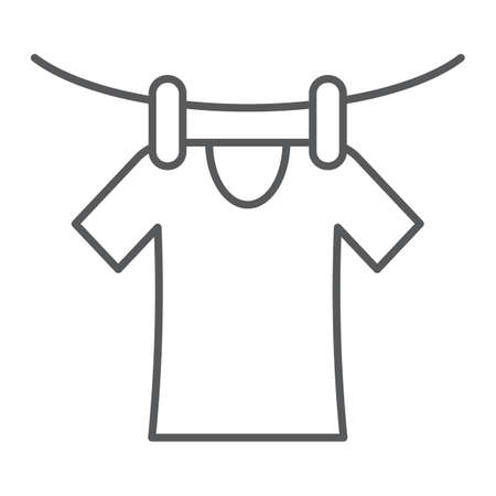Drying thin line icon, laundry and dry, clothes sign, vector graphics, a linear pattern on a white background, eps 10.のイラスト素材