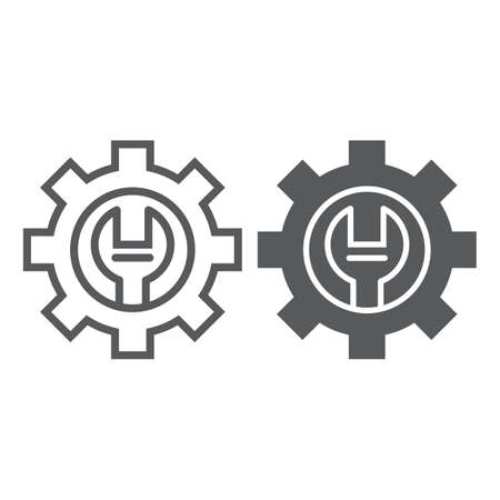 Technical support line and glyph icon, maintenance and service, setting sign, vector graphics, a linear pattern on a white background, eps 10.のイラスト素材