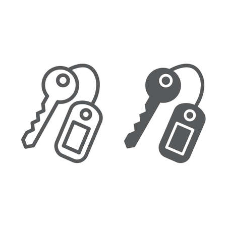 Key line and glyph icon, close and safety, unlock sign, vector graphics, a linear pattern on a white background, eps 10.のイラスト素材