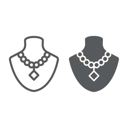 Dummy with necklace line and glyph icon, jewellery and accessory, mannequin with jewelry sign, vector graphics, a linear pattern on a white background.のイラスト素材