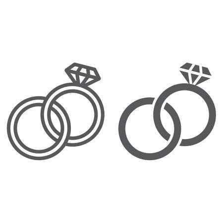 Wedding rings line and glyph icon, jewelry and marriage, two rings sign, vector graphics, a linear pattern on a white background, eps 10.のイラスト素材