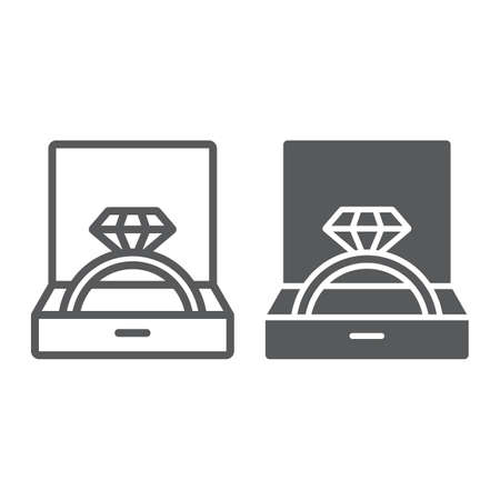Wedding ring in box line and glyph icon, jewellery and accessory, gift box with ring sign, vector graphics, a linear pattern on a white background, eps 10.のイラスト素材