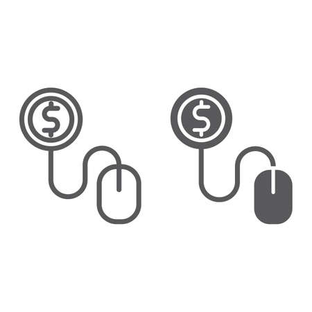 Pay per click line and glyph icon, internet and marketing, mouse and dollar sign, vector graphics, a linear pattern on a white background, eps 10.のイラスト素材
