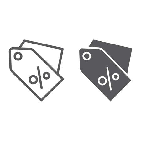 Discount line and glyph icon, label and coupon, price tag sign, vector graphics, a linear pattern on a white background, eps 10.のイラスト素材
