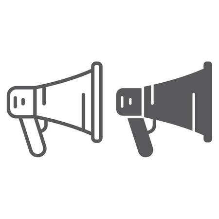 Promotion line and glyph icon, megaphone and communication, loudspeaker sign, vector graphics, a linear pattern on a white background.のイラスト素材