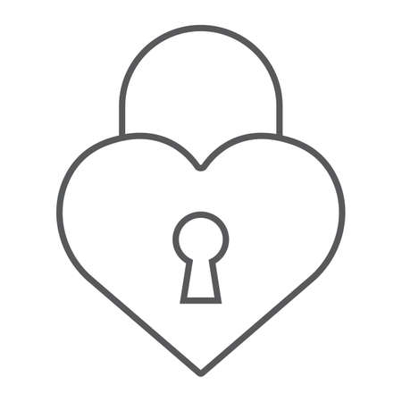 Heart lock thin line icon, love and padlock, love lock sign, vector graphics, a linear pattern on a white background, eps 10.のイラスト素材