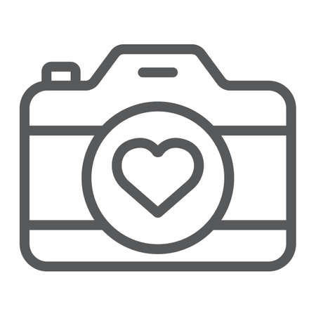 Love camera line icon, photography and valentine, photo camera with heart sign, vector graphics, a linear pattern on a white background, eps 10.のイラスト素材