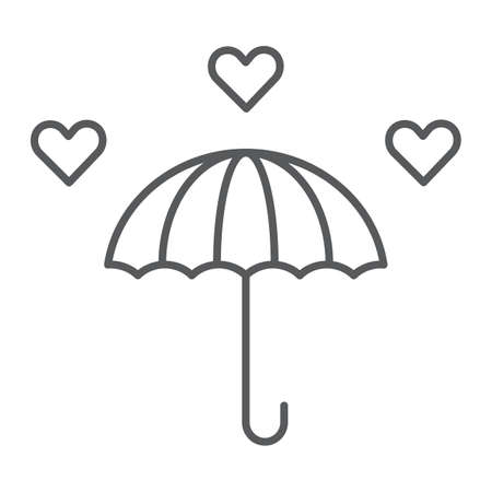 Love rain thin line icon, romantic and valentine, umbrella sign, vector graphics, a linear pattern on a white background.のイラスト素材