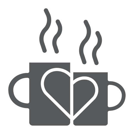 Lovely mugs glyph icon, romantic and love, valentines day cups sign, vector graphics, a solid pattern on a white background, eps 10.のイラスト素材