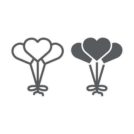Heart shaped balloon line and glyph icon, decoration and celebration, love balloon sign, vector graphics, a linear pattern on a white background, eps 10.のイラスト素材