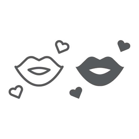 Kiss line and glyph icon, romance and love, lips sign, vector graphics, a linear pattern on a white background.のイラスト素材