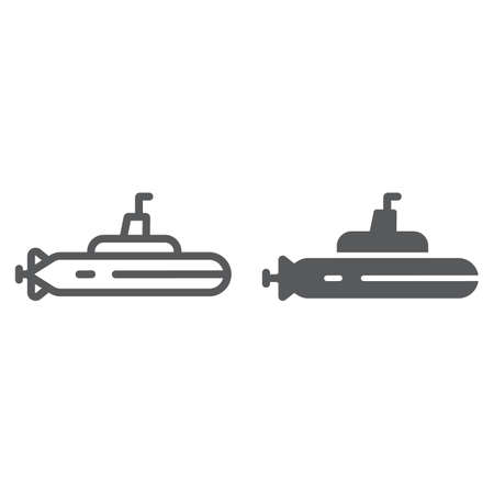 Submarine line and glyph icon, ocean and navy, boat sign, vector graphics, a linear pattern on a white background.のイラスト素材
