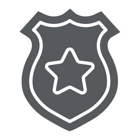 Police badge glyph icon, police and sheriff, officer badge sign, vector graphics, a solid pattern on a white background.のイラスト素材