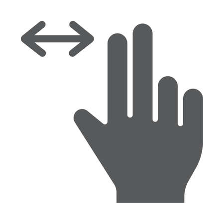 Two finger horizontal scroll glyph icon, gesture and hand, press sign, vector graphics, a solid pattern on a white background, eps 10.のイラスト素材
